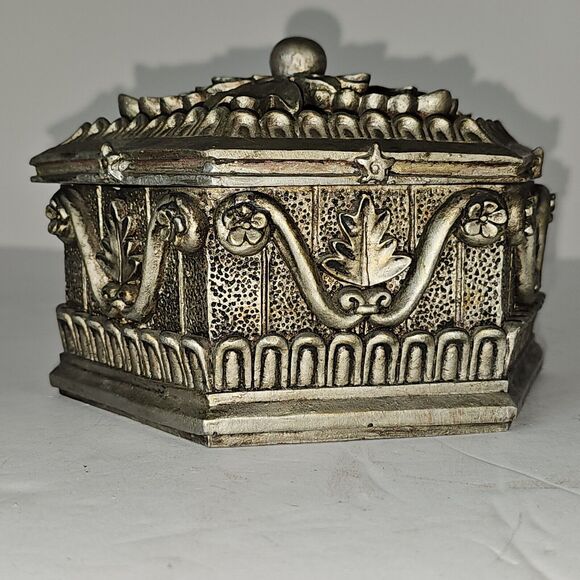 Baroque Ornate Jewelry Box Silver  Trinket Storage Holder For Keys/Change  Decor - Picture 4 of 12